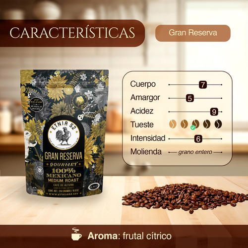 Café en Grano de Altura Gran Reserva | 250gr | Tostado Medio | Cuerpo Completo | 100% Arábica | Certificación Kosher | Notas a Lima y Avellana | Grano Entero | ETNIA 52