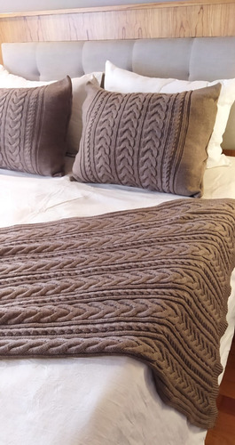 Mantas, Pie De Cama, Tejido Artesanal Lana 200 X 90 Cm Vison Trenza