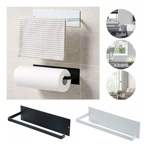 Imagen 2 de 9 de Porta Rollo Papel Toalla De Cocina Soporte Adhesivo Clicshop