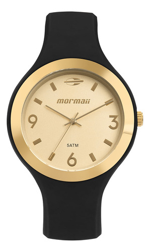 Relógio Mormaii Feminino Preto Dourado Silicone Mo2035lb/8p