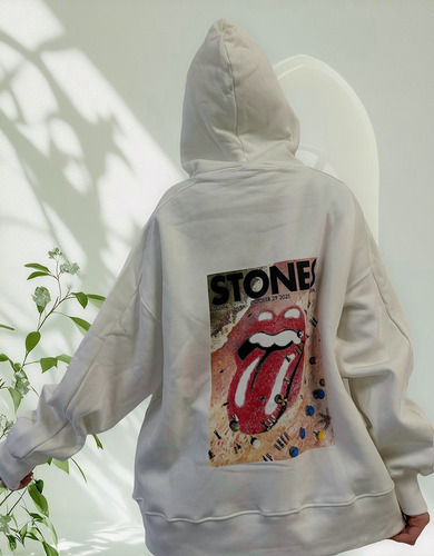 Buzo Over Frisa Mujer Nylon Canguro Capucha Rolling Stones