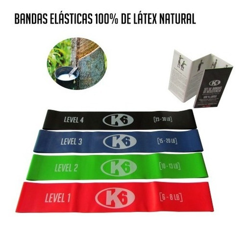 4 Bandas Resistencia Ejercicio Gym Crossfit K6 Fitness