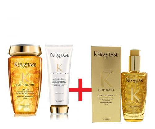 Combo Kerastase Elixir Ultime Shampoo+ Acondicionador+ Oleo