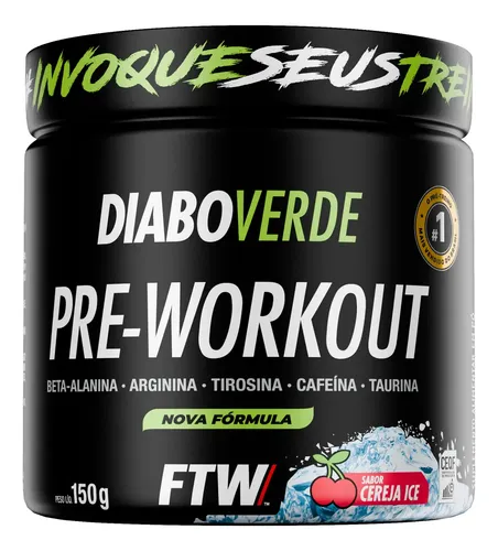 Suplemento em pó Pre Treino Pre Workout 150g Sabor Cereja Ice FTW Diabo Verde