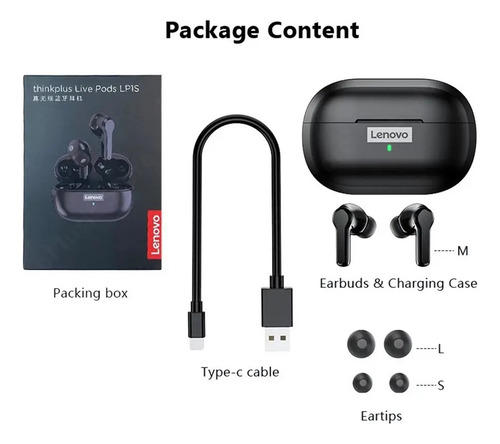 Auriculares In-ear Inalámbricos Lenovo Livepods Lp1s Negro