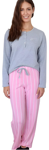 Pijama Jaia 24005 Botones Pantalón Rayado Talles Grandes