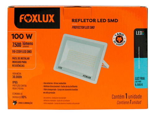 Refletor Led 100w 6500k Branco Bivolt Foxlux