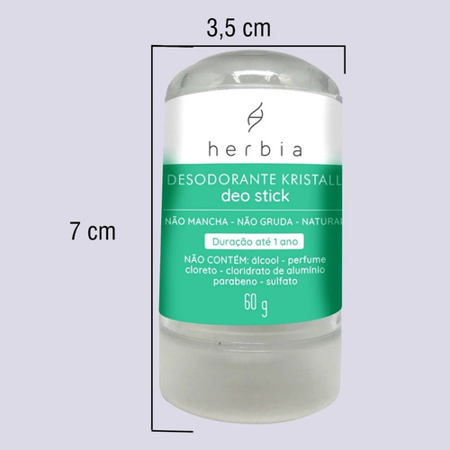 Desodorante Krystall Natural Vegan Herbia 60g Dura Até 1 Ano Fragrância Sem fragrância