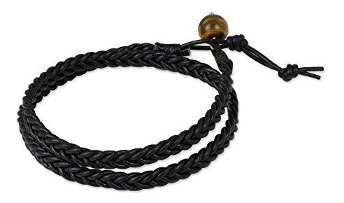 Brazalete De Cuero Trenzado Para Hombre Novica Ojo De Tigre