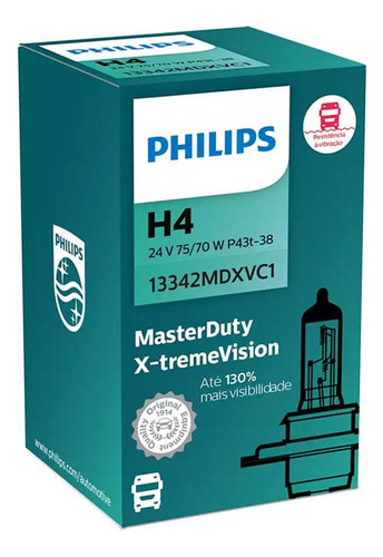 Lâmpada Philips Farol H4 Master Duty X-treme Vision 24v 70w