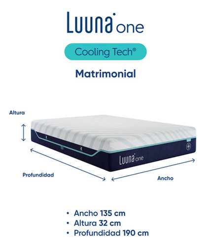 Colchón Matrimonial Luuna One, Suave, En Caja, Cooling Tech Blanco