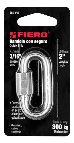 Bandola De Acero Con Seguro Fiero Bse-3/16 Carga 300 Kg