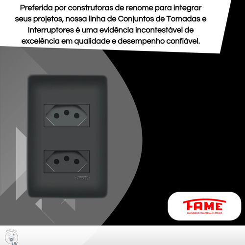 Conjunto 2 Tomadas 20 Amperes Tripolar 4x2 Preto Fosco Fame