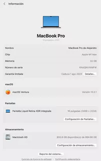 Apple Macbook Pro 16 Chip M1 Max De Apple32 Gb Ram, 1 Tb Ssd