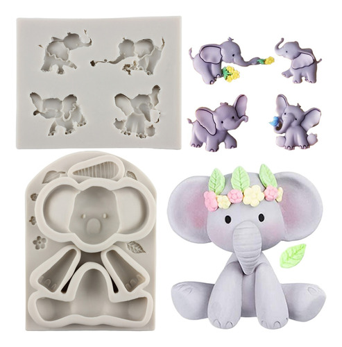 2pcs Molde De Silicona Animal Elefante Fondant Pasta Resina