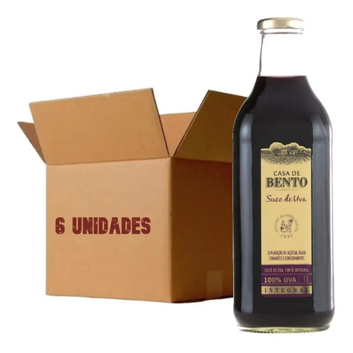 Suco De Uva Integral Casa De Bento 1 Litro (6x) Kit Garrafas