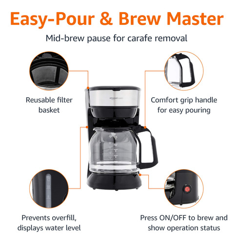 Basics Cafetera De 12 Tazas Con Filtro Reutilizable