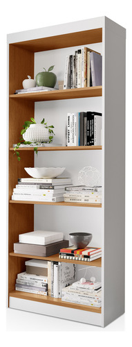 Livreiro Estante Multiuso Com Prateleiras Para Livros Rofemar Moveis Cor Branco Nature