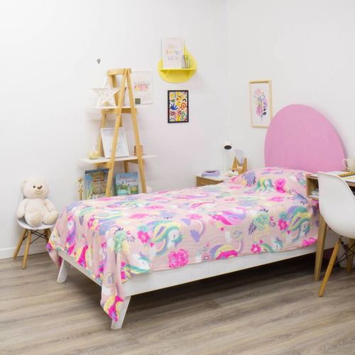 Frazada Flannel Piñata 1.5 Plaza 150x220 Cm Super Soft Unis Floreado