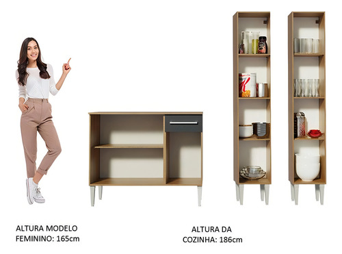 Cocina Integral Completa Modular Madesa Emilly Front Color Marrón/Negro