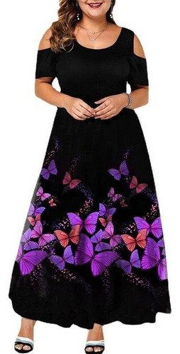 Vestido Formal Elegante Púrpura Con Estampado De Mariposas 