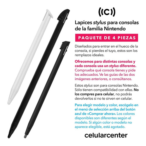 Pack De 4 Pluma Lapiz Stylus Para Nintendo 2ds 3ds Wii U Ds