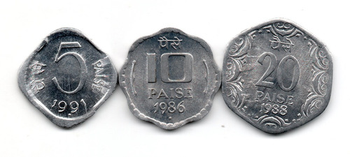 India Lote 3 Monedas 5, 10 Y 20 Paise Decada '80/'90