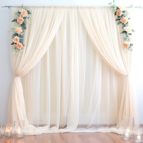 2pzs Cortinas De Malla Multicolor Decoración Boda Cumpleaños Color Beige
