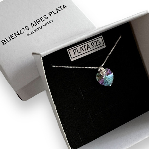 Cadena Plata 925 Dije Cristal Corazón Mujer Regalo Garant 