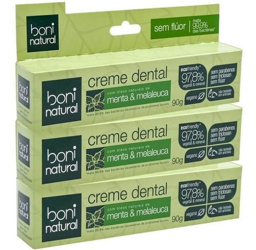 Kit Com 3 Creme Dental Sem Flúor Vegano Boni Natural