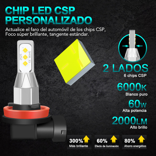 2 Faros Antiniebla Led H11 H8 Para Toyota Corolla 2009-2016