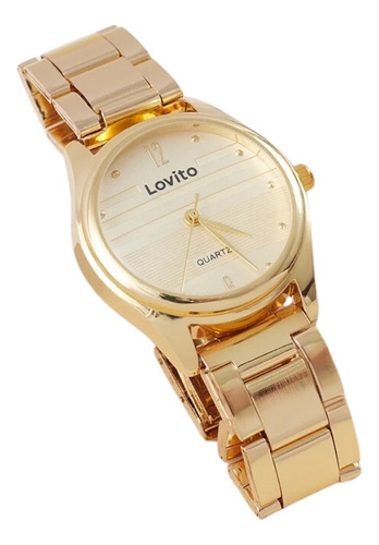 Relógio Feminino De Pulso Social Casual Lovito Bisel Dourado
