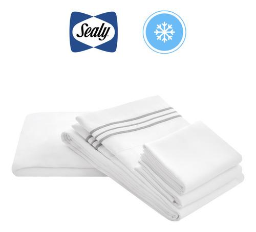 Sealy Fresh Juego de sábanas colchón queen color blanco lisa