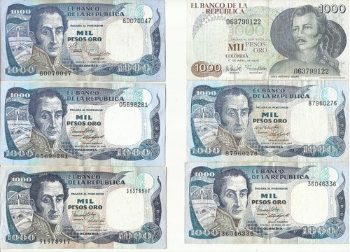 Colombia Lote Billetes 1000 Pesos 1979-1995 Todas Las Fechas