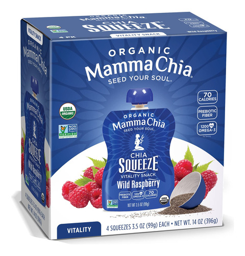 Mamma Chia Organic Vitality Squeeze Snack, Frambuesa Silvest