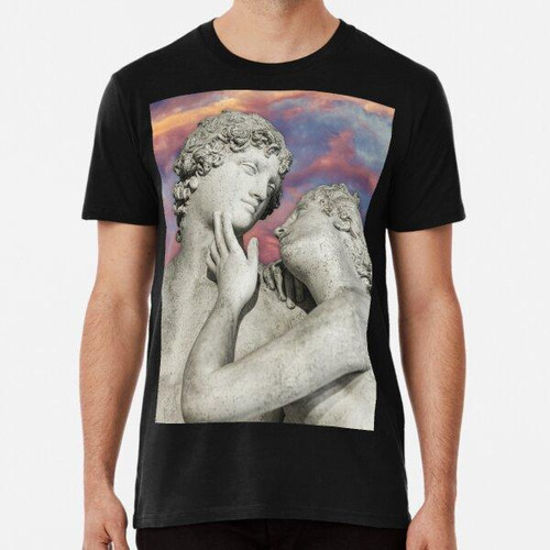 Remera Pareja De Estatuas Griegas Con Un Fondo Modernizado A