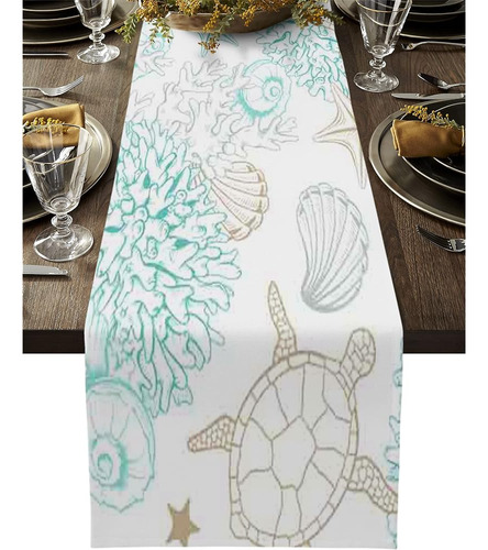 Tortuga Starfish Coral Shell Cotton And Linen Table Runners 