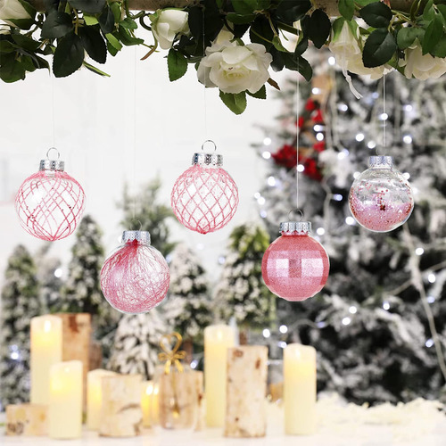 Adornos Bolas Navidad 30 Unidades Plástico Transparente Rosa