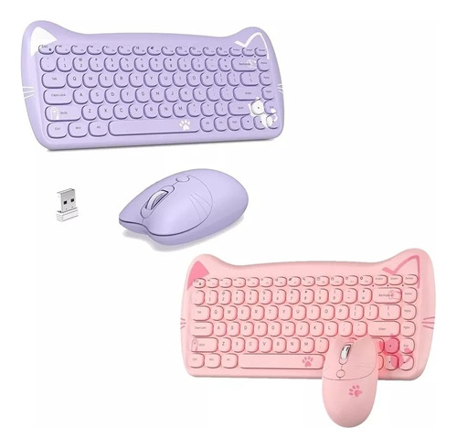Combo de teclado y ratón inalámbricos, corte retro inalámbrico de color rosa