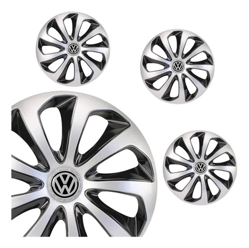Jogo 4 Calota Velox Aro 14 Prata Preta Vw Gol G2 G3 G4 G5