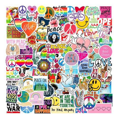Amor Y Paz 102 Calcomanias Sticker Pvc Contra Agua Cute