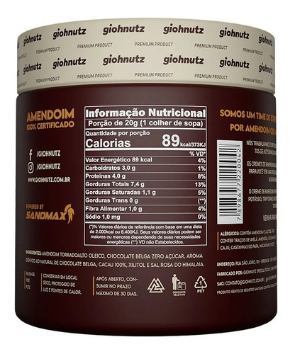 Pasta De Amendoin Belgium Chocolate Giohnutz