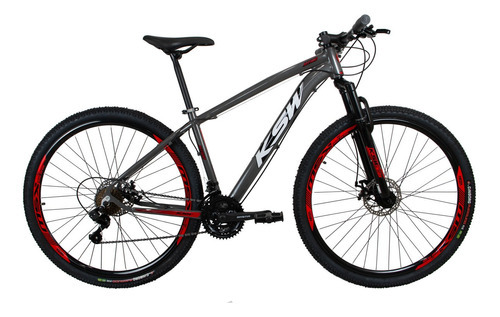 Bicicleta Aro 29 Ksw Xlt Aluminio 21v Cambios Index Cor Cinza/Vermelho Tamanho do quadro 15