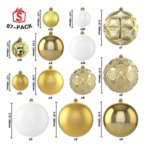 Juego De 87 Adornos Dorados Inastillables Para Navidad