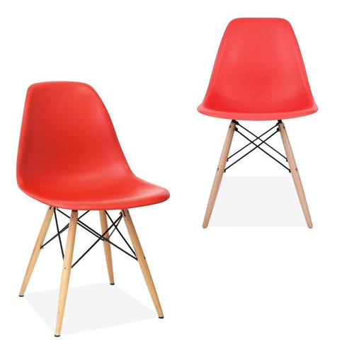 Kit 02 Cadeiras Decorativas Eiffel Charles Eames Vermelho Cor da estrutura da cadeira Madeira Desenho do tecido Liso