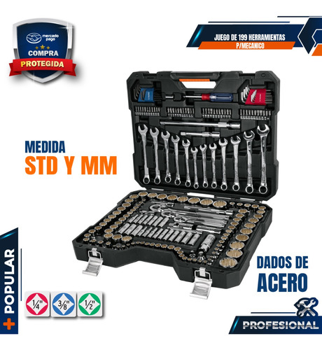 Juego 199 Herramientas 1/4 , 3/8 Y 1/2 Std Y Mm 12894