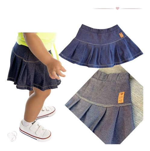 Sia Shorts Infantil Jeans Fake Azul Menina 01-10 Anos Pregas