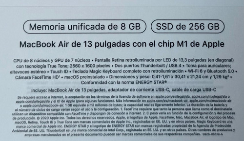 Apple Macbook Air M1 8gb Ram 256gb Ssd Gris Espacial Gris