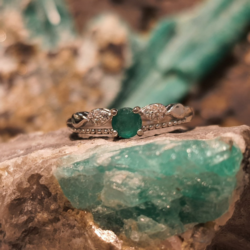 Anillo Compromiso Plata 925 Con Esmeralda Colombiana