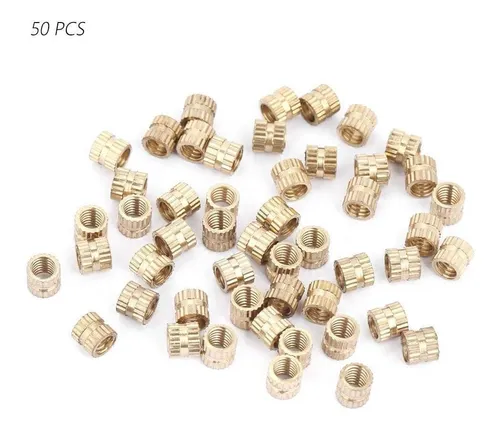 50 unids M4 Rosca de Lat/ón Moleteada Tuercas Cilindro Moleteado Redondo Moldeado en inserciones de inserci/ón Tuercas M4*4 * 5.2(50pcs)